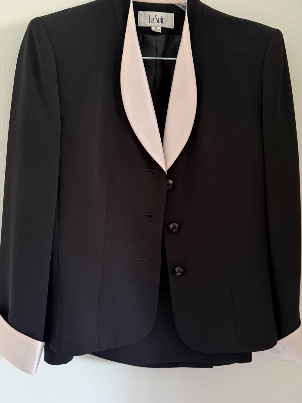 Le Suit Black Blazer with Pale Pink Shawl Collar